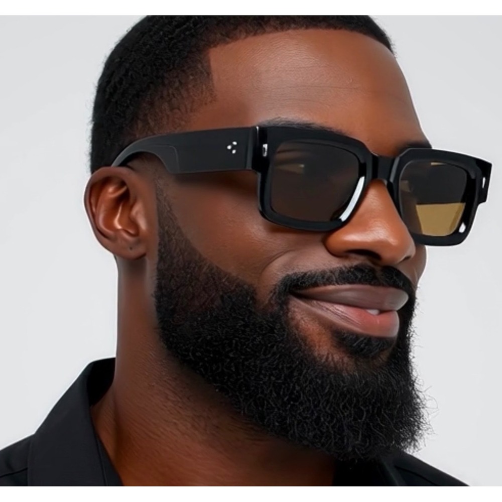 Mens Black Rectangular Frame Sunglasses Amber Lens Fashion Eyewear Hip Hop Shape